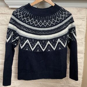 HP🔥TALBOTS Black White Fair Isle Nordic Soft Sweater, Beaded, Small Petite SP